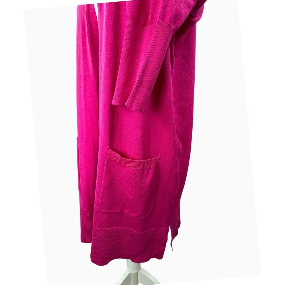 Nine West Womens XXL Magenta Pink Longline Open Front Cardigan Sweater 2 Pockets - Picture 6 of 11